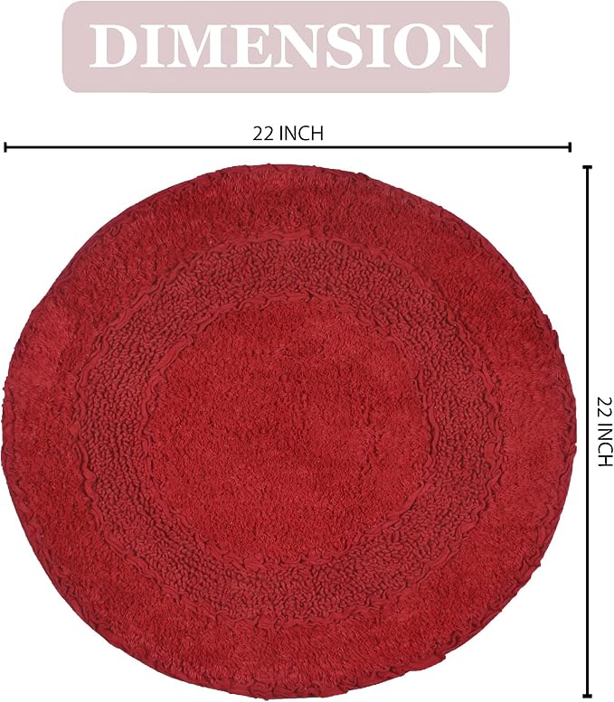 Home Weavers Radiant Collection 100% Cotton Bathroom Rugs Set, Bathroom Décor, Washable Rug, Extra Soft and Absorbent Bath Rug, Kitchen Mat, Bath Mat Set, Bath Floor Mat Non Slip, 22" Round, Red