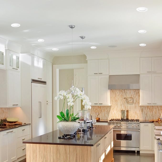 GLOBE Electric 91119 4" Ultra Slim LED Integrated Recessed Lighting Kit 4-Pack, 9 Watts, Energy Star, IC Rated, Dimmable, Wet Rated, White, 4.25" Hole Size, Bathroom Lights, 540 Lumens Each