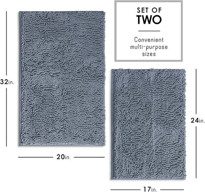Hearth & Harbor Bathroom Rugs, Chenille Bath Mat - Machine Washable Bath Mats for Bathroom Non-Slip Backing Rubber, Quick Dry Bathroom Mat, 17 x 24 + 20 x 32 - Stone Blue