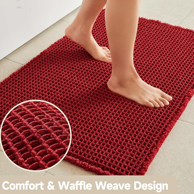 TYUU Waffle Bath Mat, Boho Bathroom Rugs Non Slip, 36x24 Burgundy | Super Absorbent Quick Dry Bath Rug, Non-Slip Backing, Soft Waffle Washable Farmhouse Bathroom Mats, Tub, Shower & Home Decor