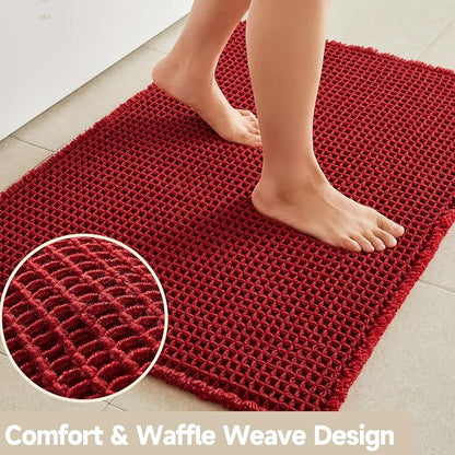 TYUU Waffle Bath Mat, Boho Bathroom Rugs Non Slip, 30x20 Burgundy | Super Absorbent Quick Dry Bath Rug, Non-Slip Backing, Soft Waffle Washable Farmhouse Bathroom Mats, Tub, Shower & Home Decor