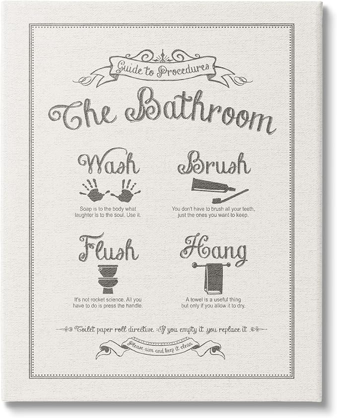 Stupell Industries Guide To Bathroom Procedures Linen Look XXL Stretched Canvas Wall Art, Proudly Made in USA | Stupell Industries · By Lettered and Lined · Ready to hang · Clean diagram style for bathroom decor · Made in USA