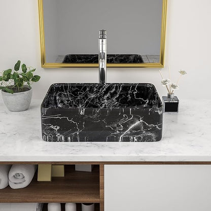 Bathroom Vessel Sink - Beslend 19''x15'' Rectangle Above Counter Marble Porcelain Ceramic Vessel Sink Art Basin
