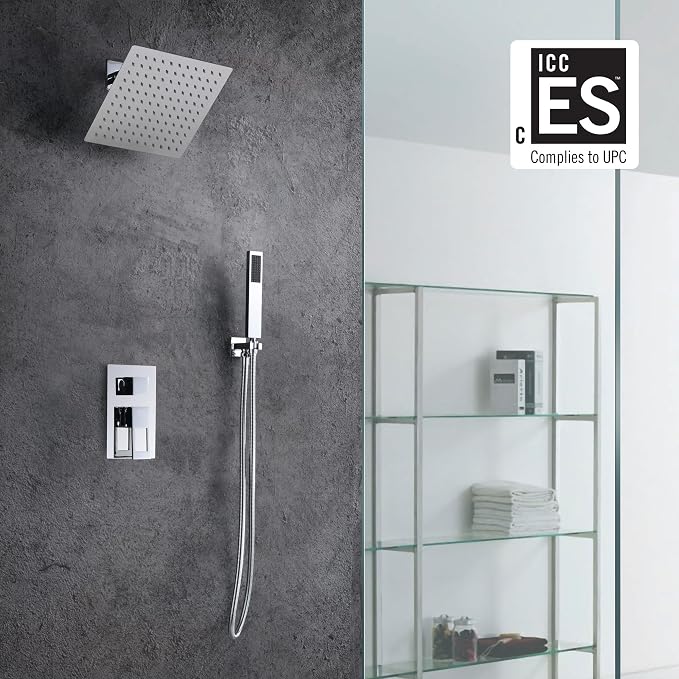 SUMERAIN Bathroom Shower System with Rain Shower and Hand Wand Chrome | 8" Stainless Steel Shower Head, Brass Rough-in Valve, Concealed Box Design, Easy to Maintain and Install