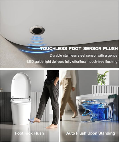 Smart Toilet with Bidet Built In, Auto Flush, ADA Comfort Height | Built-in tank supports 1000g MaP and outage flushing; Foam Shield, auto lid, heated seat, instant warm wash/dry add comfort.