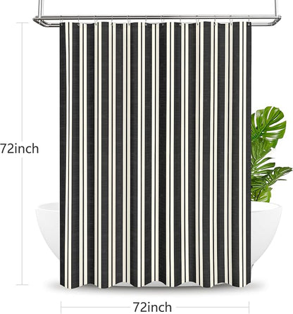 Tititex Cute Candy Cane Striped 140gsm Faux Linen Fabric Shower Curtain, Elegant Classic Black Beige Shower Curtain Sets Decoration 72x72 Inch with Hooks