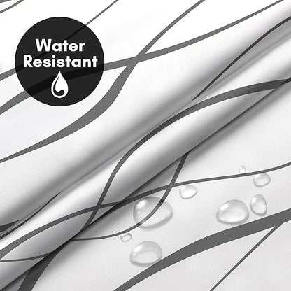 Americanflat 72x75 Hookless Shower Curtain - Water-Resistant Soft Waves Shower Curtain with Sheer Panel, Snap-in Liner, and Durable Grommets - 100% Polyester - Black and White