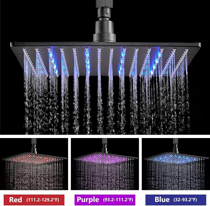 Aolemi Ceiling Shower Faucet Set with Handheld 16" LED Head Matte Black | Handheld Spray,16 Inch Rain LED Head,Shower Valve and Trim Kit,All Metal,Ceiling System,Bathroom Mixer