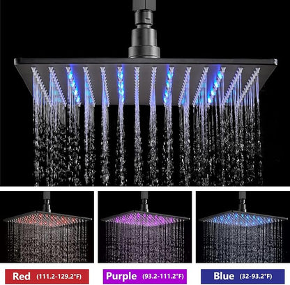 Aolemi Ceiling Shower Faucet Set with Handheld 16" LED Head Matte Black | Handheld Spray,16 Inch Rain LED Head,Shower Valve and Trim Kit,All Metal,Ceiling System,Bathroom Mixer