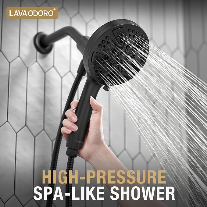 Handheld Shower Head with Magnetic Docking System | 9-Function High Pressure Detachable Shower Head, 5-inch Showerhead with 72 Inch Hose, Remote Dock, Matte Black, SH180-MB-D