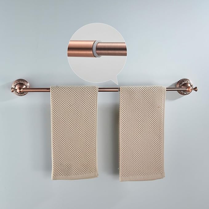 Red Copper Towel Bar, Adjustable 15.5 to 27.5 Inch Bath Towel Rack for Bathroom Towel Holder, Wall Mounted Black Bathroom Hardware Accessories,Pattern Carving Design