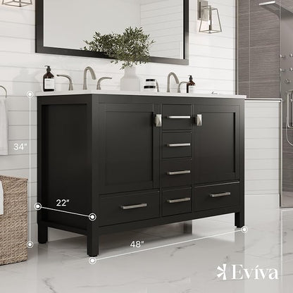 Aberdeen 48 in. Espresso Double Sink Bath Vanity with Carrara Quartz Top and Undermount Porcelain Sinks