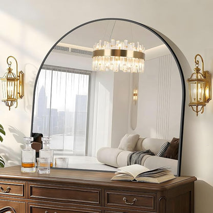 COFENY Arched Mirror, 42’’x42’’ Black Arch Mirror for Bathroom, Large Arched Bathroom Mirror with Frame, Modern Wall Mounted Mirror for Over Sink Mantle Bedroom Vanity Living Room Entryway