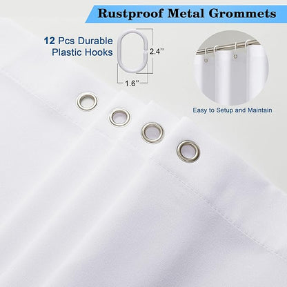 OVZME Zora 78 Inch Shower Curtain Set with 12 Plastic Hooks, Plain Fabric White Shower Curtain for Bathroom - Long Shower Curtain, Water Resistance, Machine Washable Soft Cloth, 72WX78L, White
