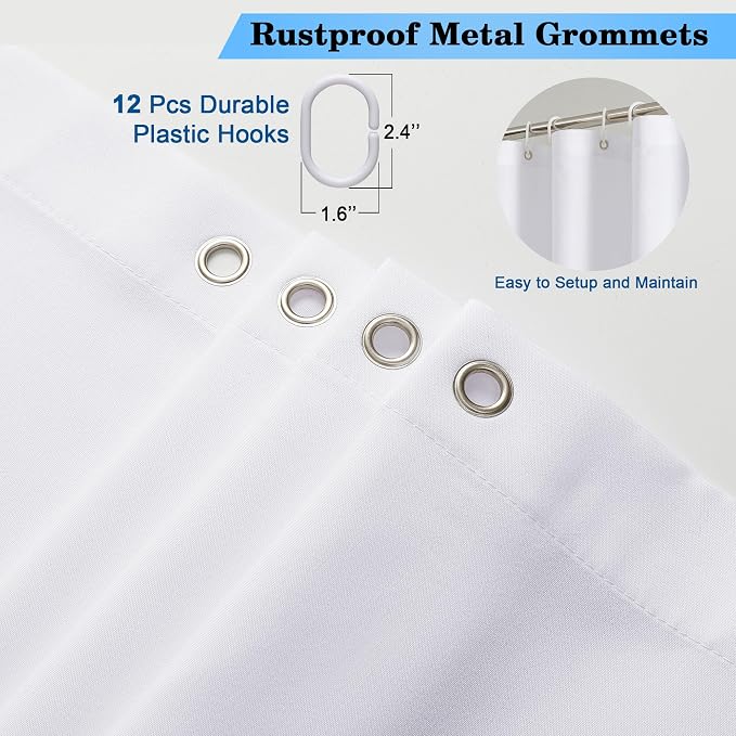 Zora 36 x 72 Inch Stall Fabric Shower Curtain - Soft Small White Shower Curtain for Bathroom for Narrow Stall Size, Machine Washable Water Resistance, Hotel Style, White