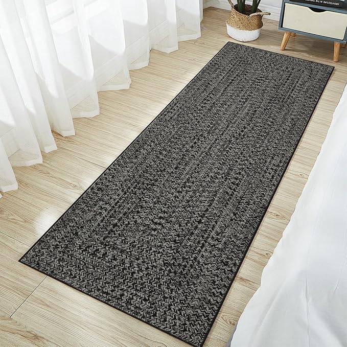 Printed Washable Rugs Runner Rug 2x10 Hallway Runner Modern Imitation Braided Bedroom Area Rug Non Slip Kitchen Rug Bathroom Rugs Stain Resistant Carpet for Entrance Bedside 2'x10' Grey/Brown