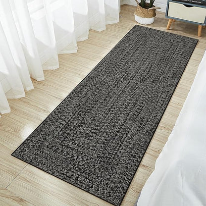 Printed Washable Rugs Runner Rug 2x10 Hallway Runner Modern Imitation Braided Bedroom Area Rug Non Slip Kitchen Rug Bathroom Rugs Stain Resistant Carpet for Entrance Bedside 2'x10' Grey/Brown