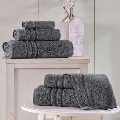 Hawmam Linen Grey 6 Piece Bath Towels Set for Bathroom Original Turkish Cotton Soft, Absorbent and Premium 2 Bath Towels, 2 Hand Towels, 2 Washcloths (Cool Grey)