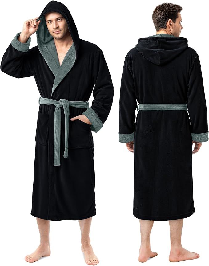 NY Threads Luxury Ultra Soft Mens Robe with Hood Plush Fleece Long Bathrobe