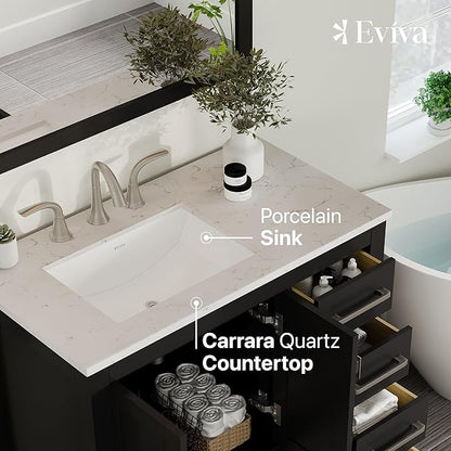 Eviva Aberdeen 36 inch Espresso Transitional Bathroom Vanity with White Carrara Quartz Countertop and Undermount Porcelain Sink