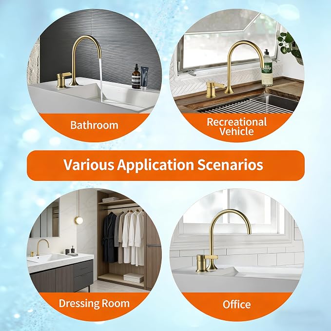 Bathroom Faucets Brushed Gold,Single Handle Brass Widespread Basin Faucet for Sink,High Arc Bathroom Sink Faucet 2 Hole,Vanity Vessel Sink Faucet Mixer Tap