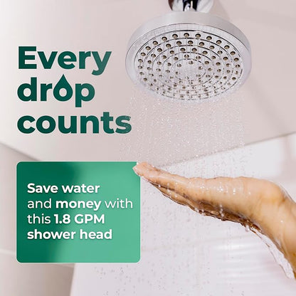 Winthorpe Water Saving Shower Head, High Pressure Showerhead with Widespread Coverage, Easy Installation, Modern Design, Low Flow Eco Mode, 90 Water Jets - Chrome