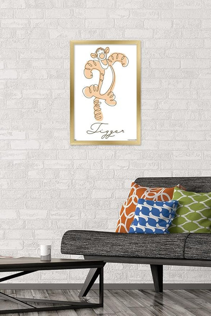 Trends International Disney Simple Moments Line Art - Tigger Wall Poster, 22.4L x 14.7W, Gold Framed Version