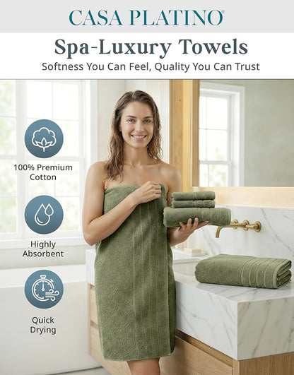 Casa Platino Towel Set for Bathroom 18 Piece Soft Absorbent - Oil Green | Shower Towels - Oversized & Roomy, Lightweight & Breathable, Fade-Resistant Color, Classic Terry Weave, Densely Woven