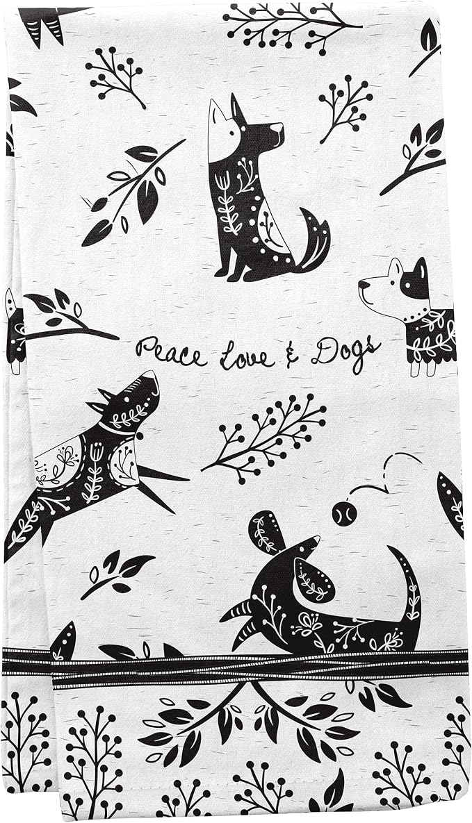 Karma Gifts Black and White Boho Tea Towel, Dog, 28" L x 20" W