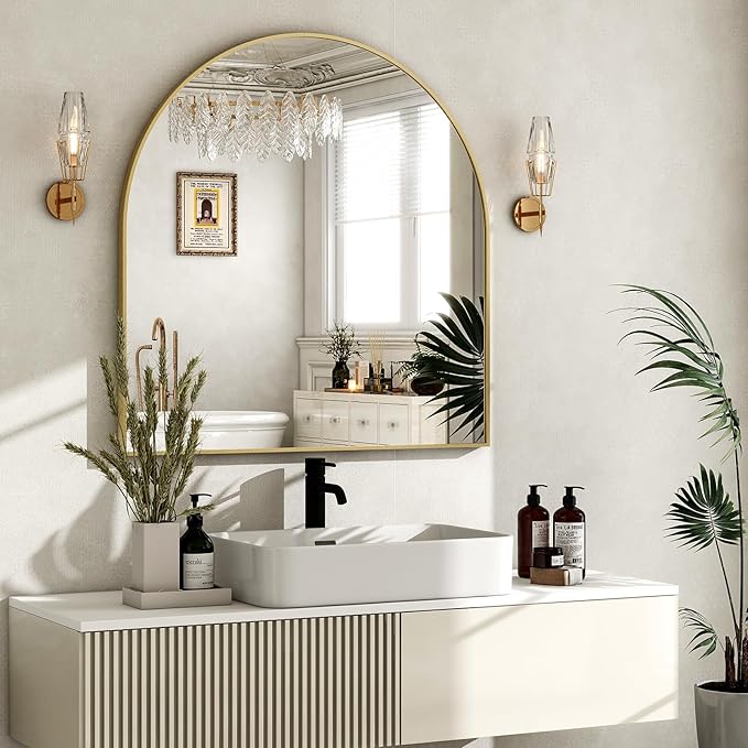 HARRITPURE 26"x28" Arched Bathroom Mirror Wall Mounted Gold Arch Mirror | Vanity Aluminum Alloy Frame Arch Wall Mirror for Living Room, Bedroom, Entryway