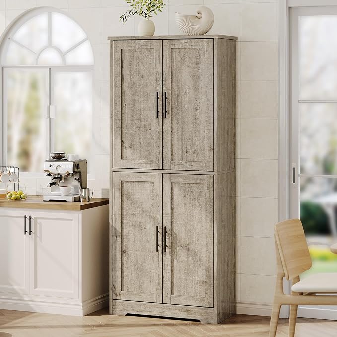 Garvee Kitchen Pantry Cabinet, 70 Inch Tall Storage Cabinet | with Doors and Adjustable Shelves, Freestanding Wooden Classic Cupboard for Living Room, Dining Room, Bathroom