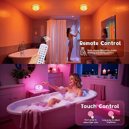 Rechargeable Shower Light for Inside Shower, 15 Color Changing Waterproof Shower Light with Remote Dimmable Timer, Wireless LED Mood Lighting for Shower Bathroom Closet Bedroom,Livingroom,4 Pack