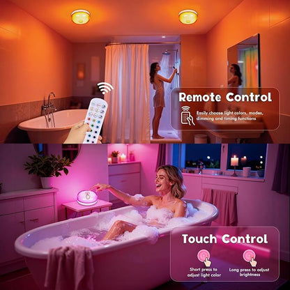 Waterproof Shower Light 4 Pack, 15 Colors Rechargeable LED with Remote | Wireless Shower Light with Dimmable & Timer for Inside Shower, Magnetic LED Ceiling Light for Bathroom Shower Closet Bedroom