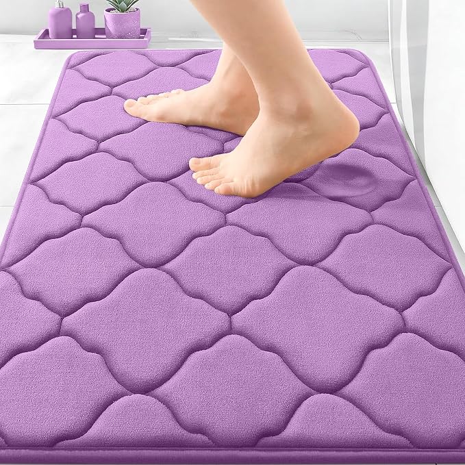 OLANLY Memory Foam Bath Mat Rug 30x20, Ultra Soft and Absorbent Bathroom Rugs, Non-Slip, Comfortable, Machine Washable Bath Carpet for Bathroom Floor, Tub, Shower and Home Decor Accessories, Lavender