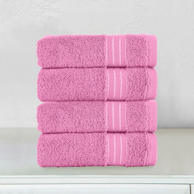 Elegant Comfort Premium Turkish Cotton 4 Pack Hand Towel Set - 16 x 28 inch, Luxurious Hotel Spa Quality 100% Turkish Cotton 4PC Hand Towel Set - Highly Absorbent - Soft Bathroom Towels, Light Pink