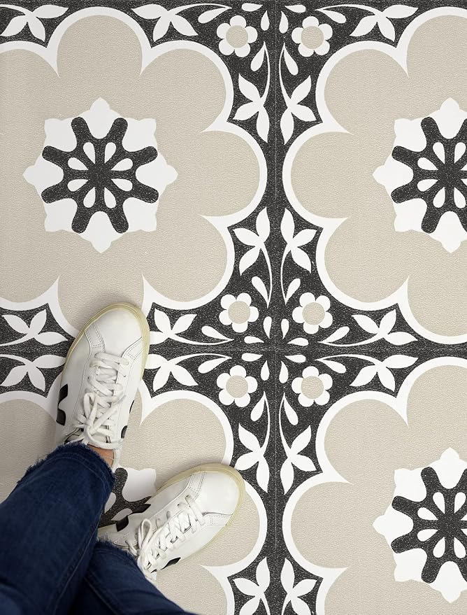 FloorPops 12-in by 12-in Black Daphne Vinyl Peel & Stick Floor Tiles (10 Tiles), (10 sq.ft./Carton) (Pack of 6)