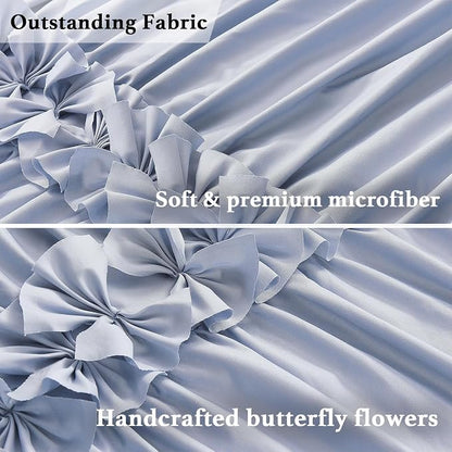 Homechoice Decor Fog Blue Ruffle Shower Curtain 72“ W x 84” H | Vintage Handcrafted Bow Tie Bath Curtain for Master Bathroom, Ruched Microfiber Bathroom Curtain with 12 Buttonholes (LQ-10)