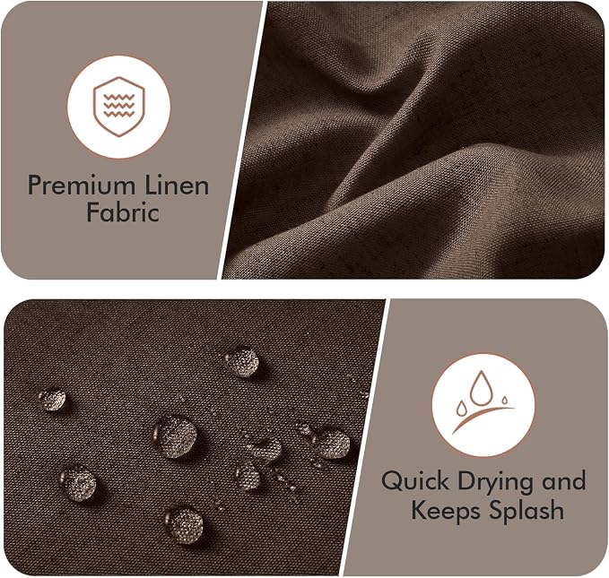 MIULEE 84" Long Brown Scalloped Linen Shower Curtain 72W x 84L | 12 metal hooks, Linen scalloped, waterproof washable, thick heavy cloth, black border, boho farmhouse, bathroom hotel use
