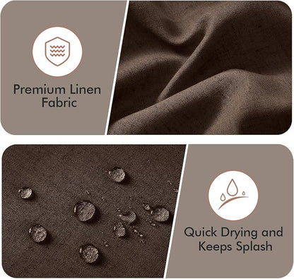 MIULEE 84" Long Brown Scalloped Linen Shower Curtain 72W x 84L | 12 metal hooks, Linen scalloped, waterproof washable, thick heavy cloth, black border, boho farmhouse, bathroom hotel use