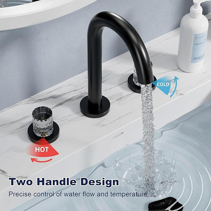 Bathroom Faucets for Sink 3 Hole, Bathroom Sink Faucet Widespread 8 Inch, Matte Black Faucet with Pop Up Drain and Hose