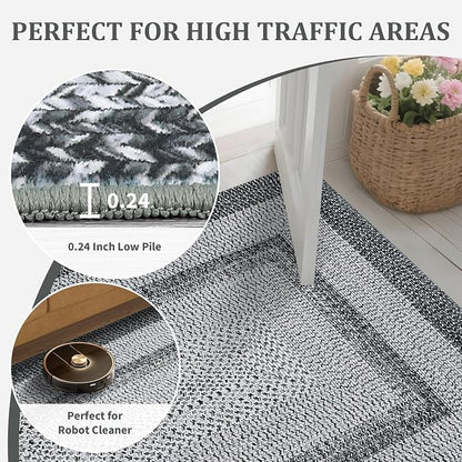 Modern Washable Rug 8x10 Rugs for Living Room Soft Bedroom Rug Grey Geometric Large Area Rug Non Slip Throw Rugs Non Shedding Stain Resistant Carpet for Nursery Dining Room 8'x10' Grey