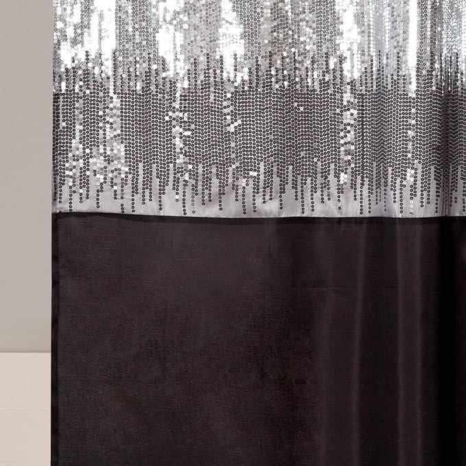 Lush Decor Night Sky Shower Curtain, Single, 72" W x 72" L, Black & Gray - Sequin Shower Curtain - Sparkly Color Block Bath Curtain - Modern Glam Bathroom Decor