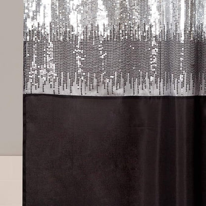 Lush Decor Night Sky Shower Curtain, Single, 72" W x 72" L, Black & Gray - Sequin Shower Curtain - Sparkly Color Block Bath Curtain - Modern Glam Bathroom Decor