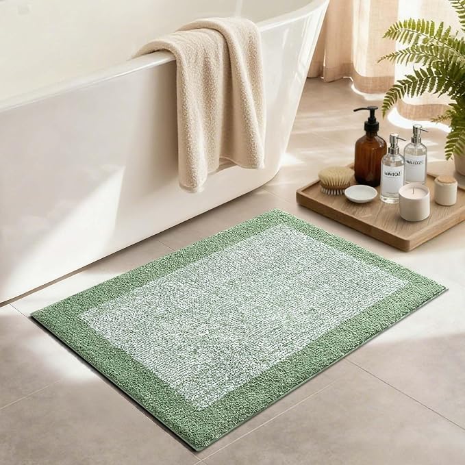 Bathroom Rugs 30x20 Non Slip Washable, Green Bath Mat for Bathroom Floor Tub, Soft Absorbent Quick Dry Mats for Shower, Bathtub,Home Decor