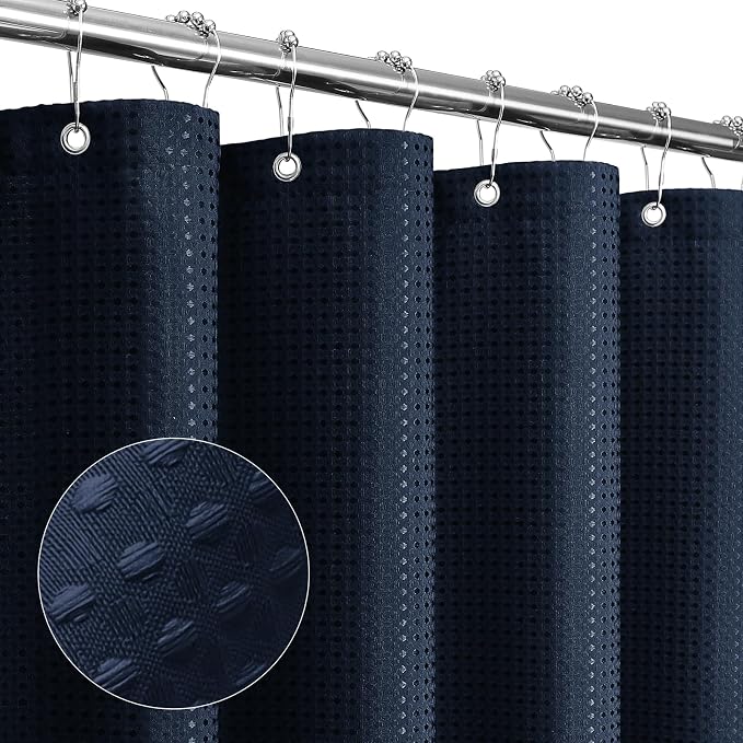 Navy Blue Fabric Shower Curtain, 72 X 72 | Cloth-Textured Shower Curtain for Bathroom - Soft Cloth & Hotel Spa Luxury, Water Repellent, Machine Washable