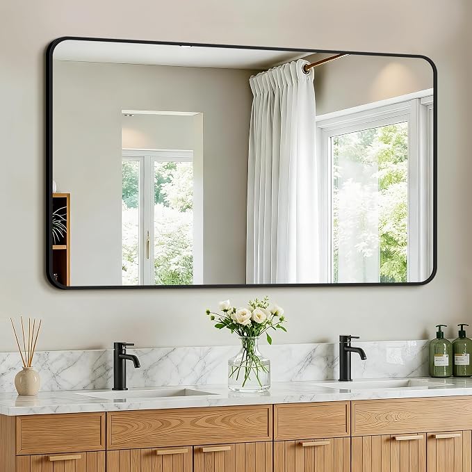 Vanity Bathroom Mirror, 50”x30” Black Bathroom Mirror for Over Sink | HD Tempered Glass, Anti-Rust Frame, Vertical or Horizontal, Wall Mirrors for Bathroom Sink, Living Room, Entryway, Bedroom