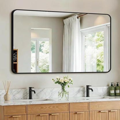 Vanity Bathroom Mirror, 50”x30” Black Bathroom Mirror for Over Sink | HD Tempered Glass, Anti-Rust Frame, Vertical or Horizontal, Wall Mirrors for Bathroom Sink, Living Room, Entryway, Bedroom