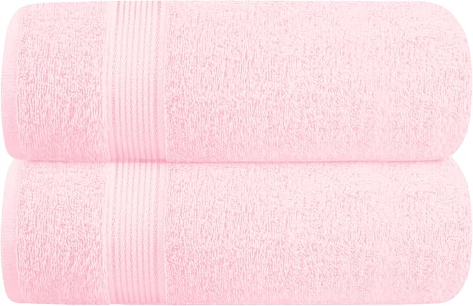 Cotton 2 Pack Oversized Bath Towel Set 28x55 inches, Large Bath Towels, Ultra Absorbant Compact Quickdry & Lightweight Towel, Ideal for Gym Travel Camp Pool - Pink