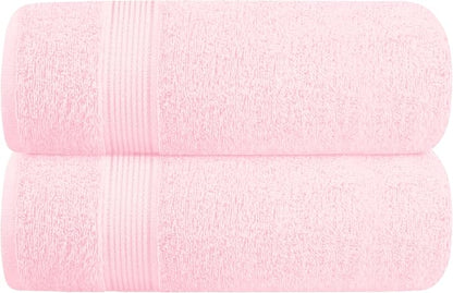 Cotton 2 Pack Oversized Bath Towel Set 28x55 inches, Large Bath Towels, Ultra Absorbant Compact Quickdry & Lightweight Towel, Ideal for Gym Travel Camp Pool - Pink