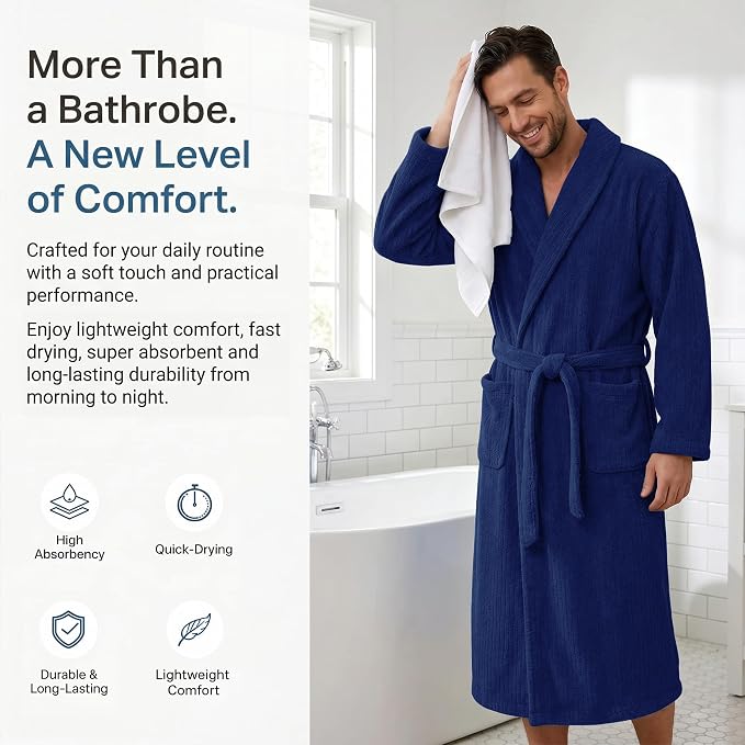 PJGGZ Men's Shawl Collar Bathrobe, Soft Long Towel Robe for Men - Super Absorbent Quick Dry yet Warm